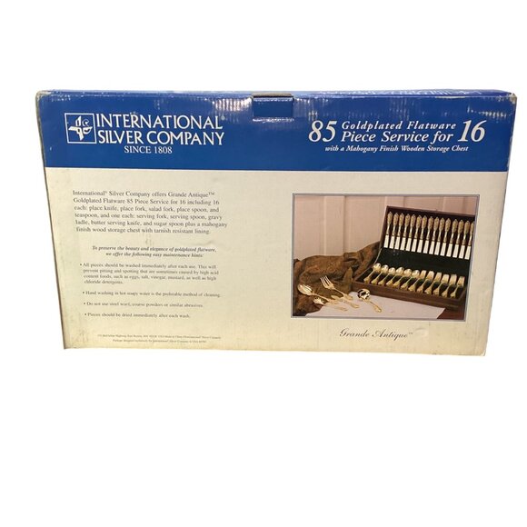 Internal Silver Company Gold Plated 85 pcs Flat Wares Pattern Grande Antique NEW - Picture 12 of 14